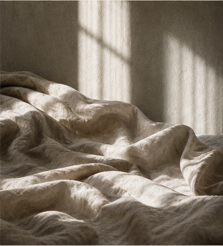 Folded natural linen fabric in warm light